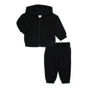 WONDER NATION Baby Unisex Fleece Zip Hoodie and Joggers Set, 2-Piece, Sizes Newborn-18 Months