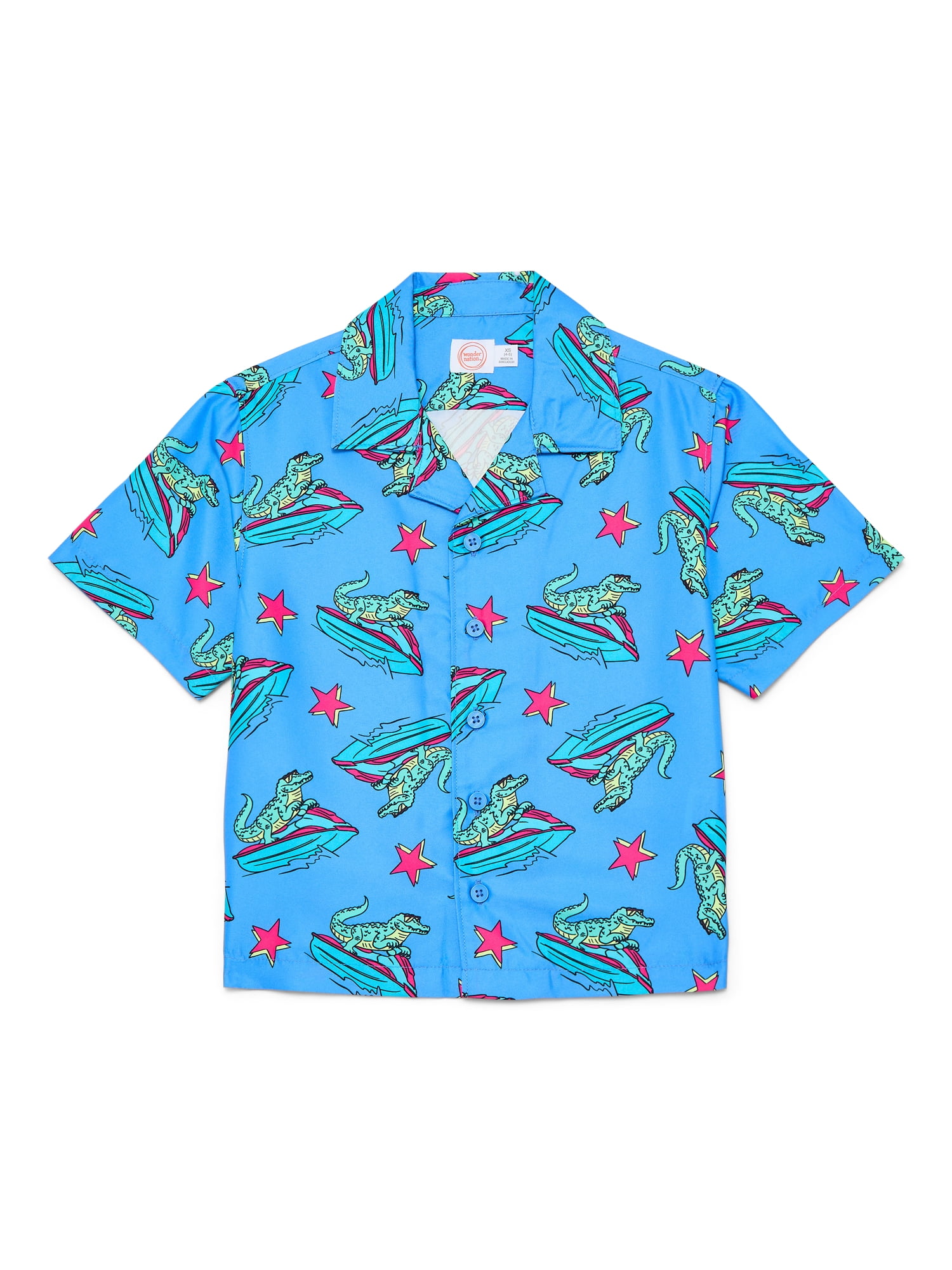 Wonder Nation Little and Big Boys Cabana Sun Shirt with UPF50+, Sizes 4-18 & Husky