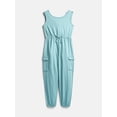 thumbnail image 1 of Wonder Nation Girls Sleeveless Cargo Jumpsuit, Sizes XS-XXL, 1 of 3