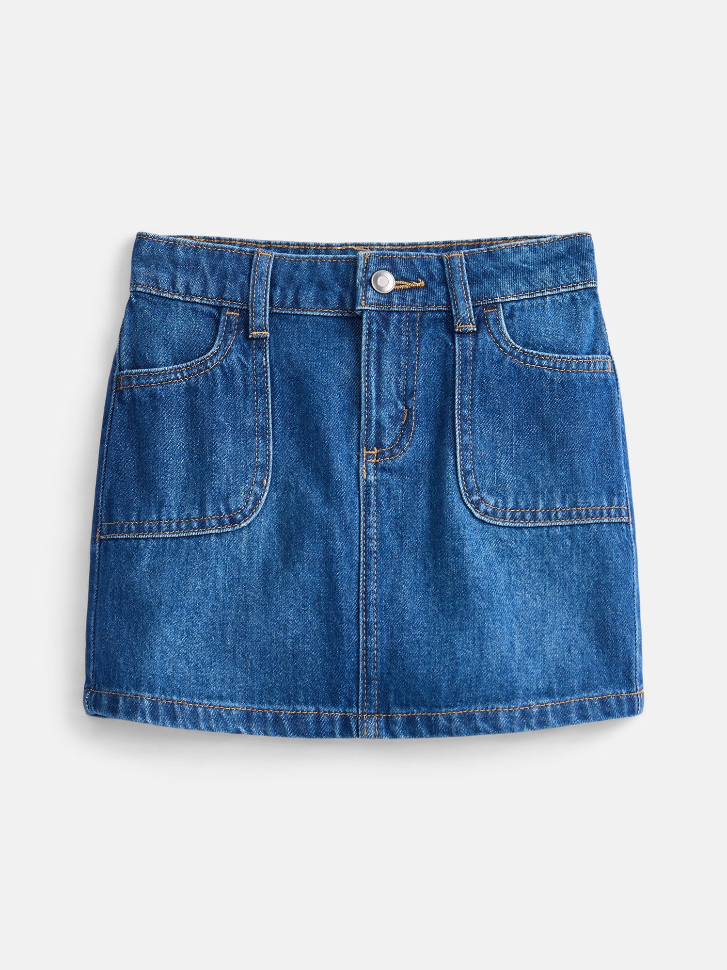 Wonder Nation Girls Denim Skirt with Patch Pockets, Sizes 4-18