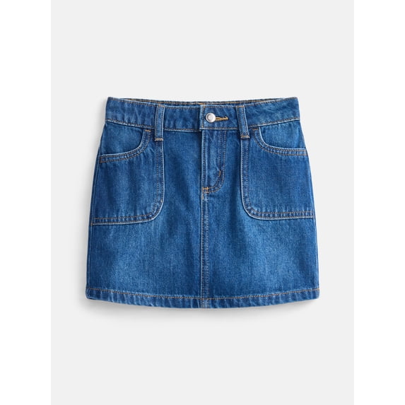 Wonder Nation Girls Denim Skirt with Patch Pockets, Sizes 4-18