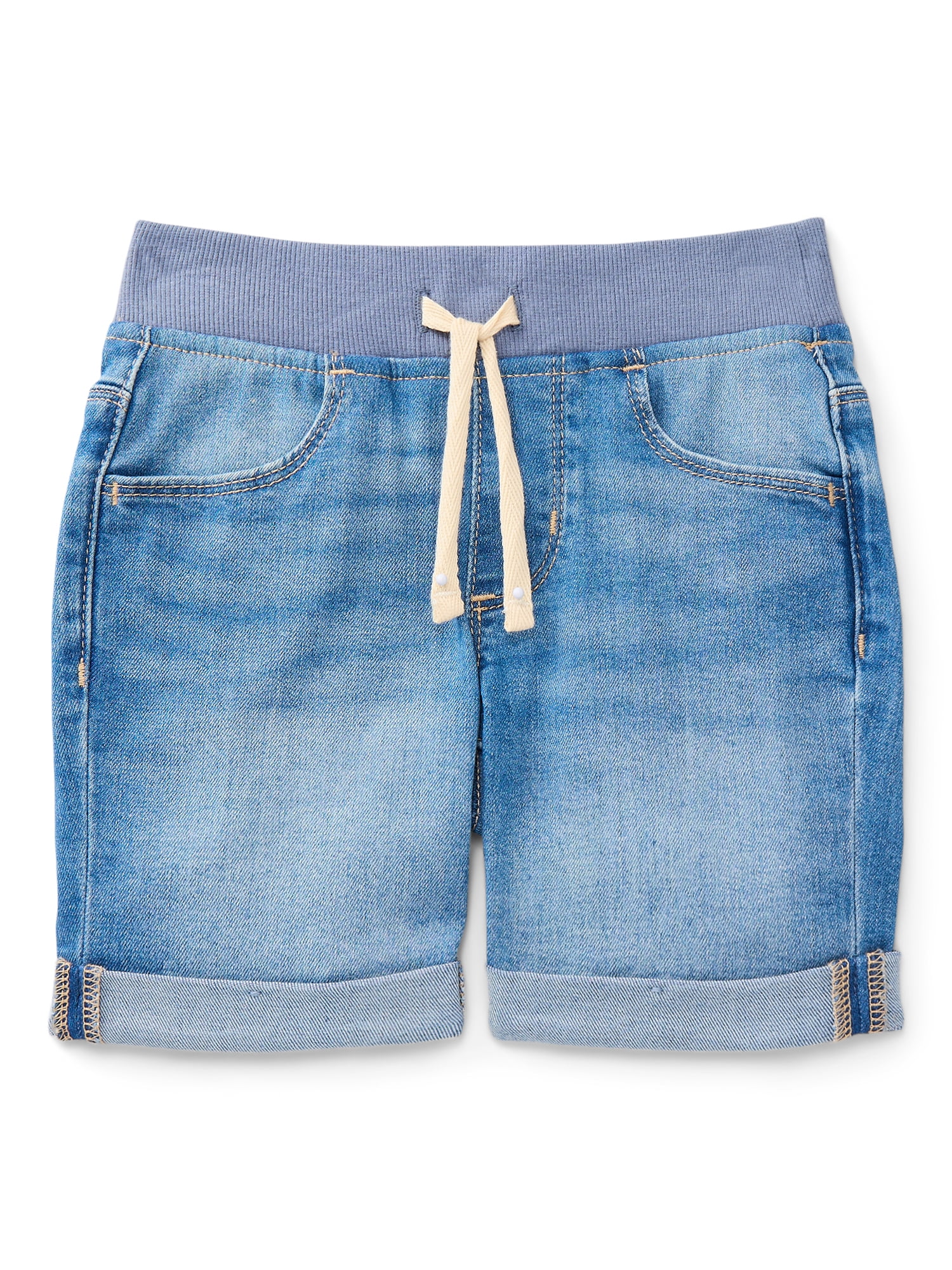 Wonder Nation Girls Knit Waistband Denim Shorts, Sizes 4-18 & Plus