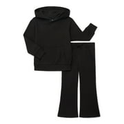 WONDER NATION Girls Fleece Hoodie and Flare Pant, 2-Piece Set, Sizes 4-18 & Plus