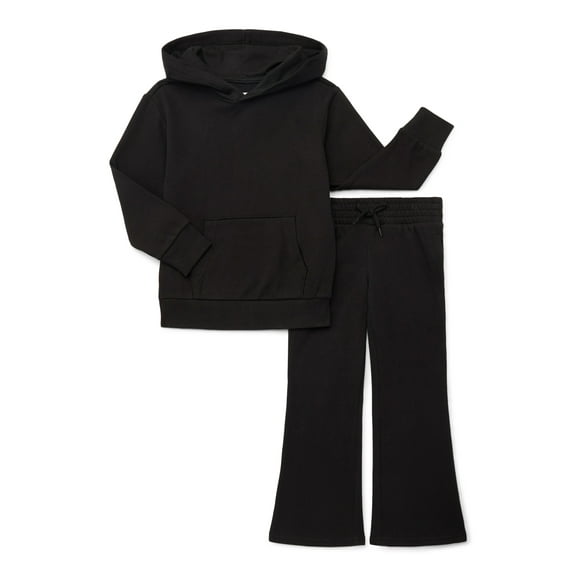 Wonder Nation Girls Fleece Hoodie and Flare Pant, 2-Piece Set, Sizes 4-18 & Plus