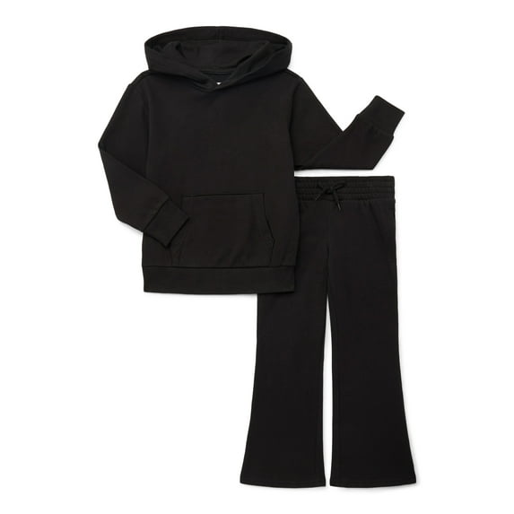 Wonder Nation Girls Fleece Hoodie and Flare Pant, 2-Piece Set, Sizes 4-18 & Plus