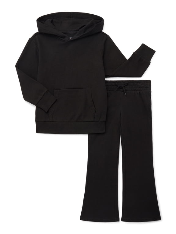 Wonder Nation Girls Fleece Hoodie and Flare Pant, 2-Piece Set, Sizes 4-18 & Plus
