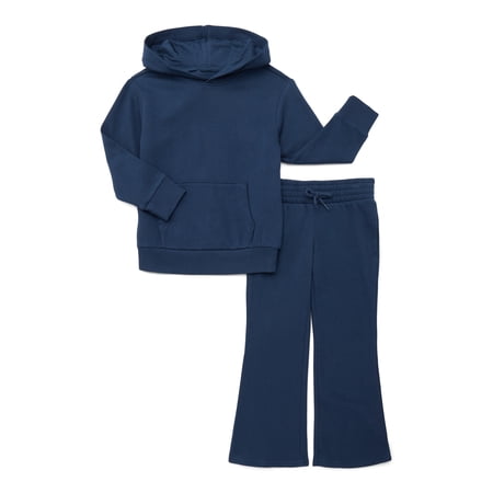 Wonder Nation Girls Fleece Hoodie and Flare Pant, 2-Piece Set, Sizes 4-18 & Plus