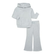 WONDER NATION Girls Fleece Hoodie and Flare Pant, 2-Piece Set, Sizes 4-18 & Plus