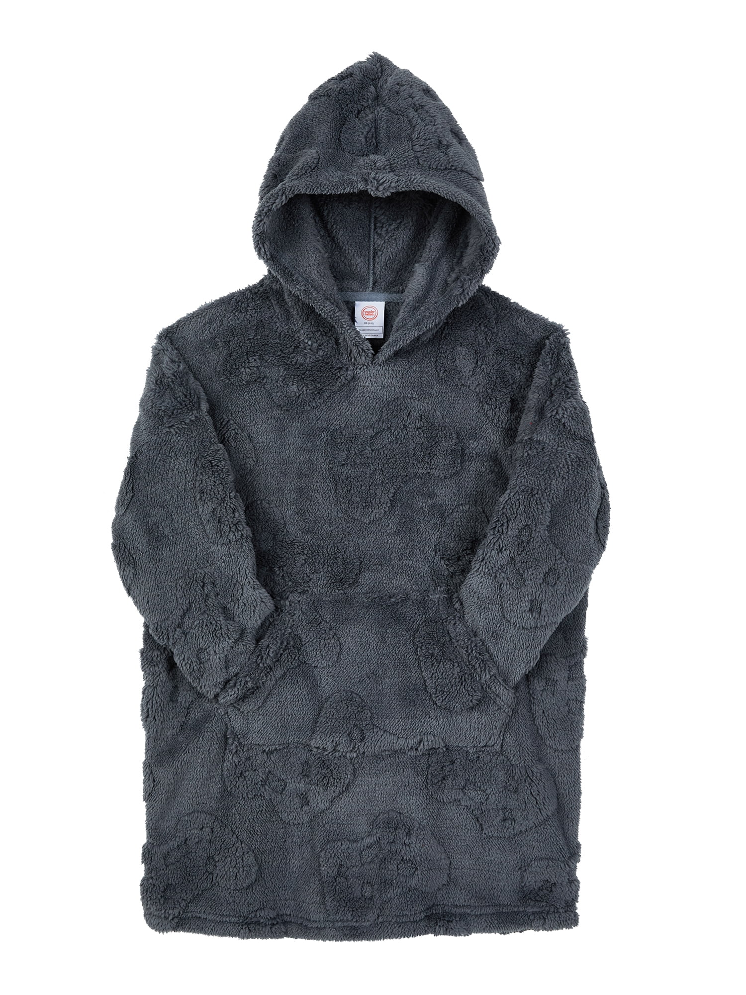 Wonder Nation Boys Long Sleeve Sleep Hoodie, One-Piece, Slate Grey, Sizes XS-XXL