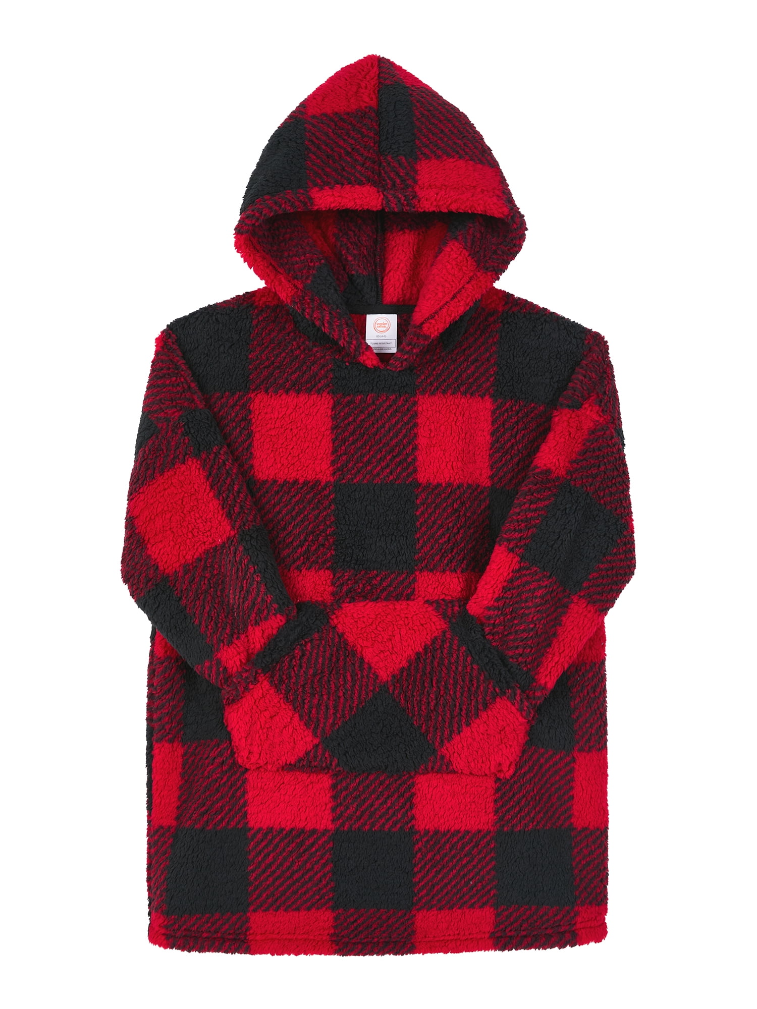 Wonder Nation Boys Long Sleeve Sleep Hoodie, One-Piece, Buffalo Check, Sizes XS-XXL