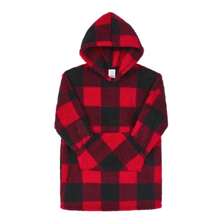 Wonder Nation Boys Long Sleeve Sleep Hoodie, One-Piece, Buffalo Check, Sizes XS-XXL