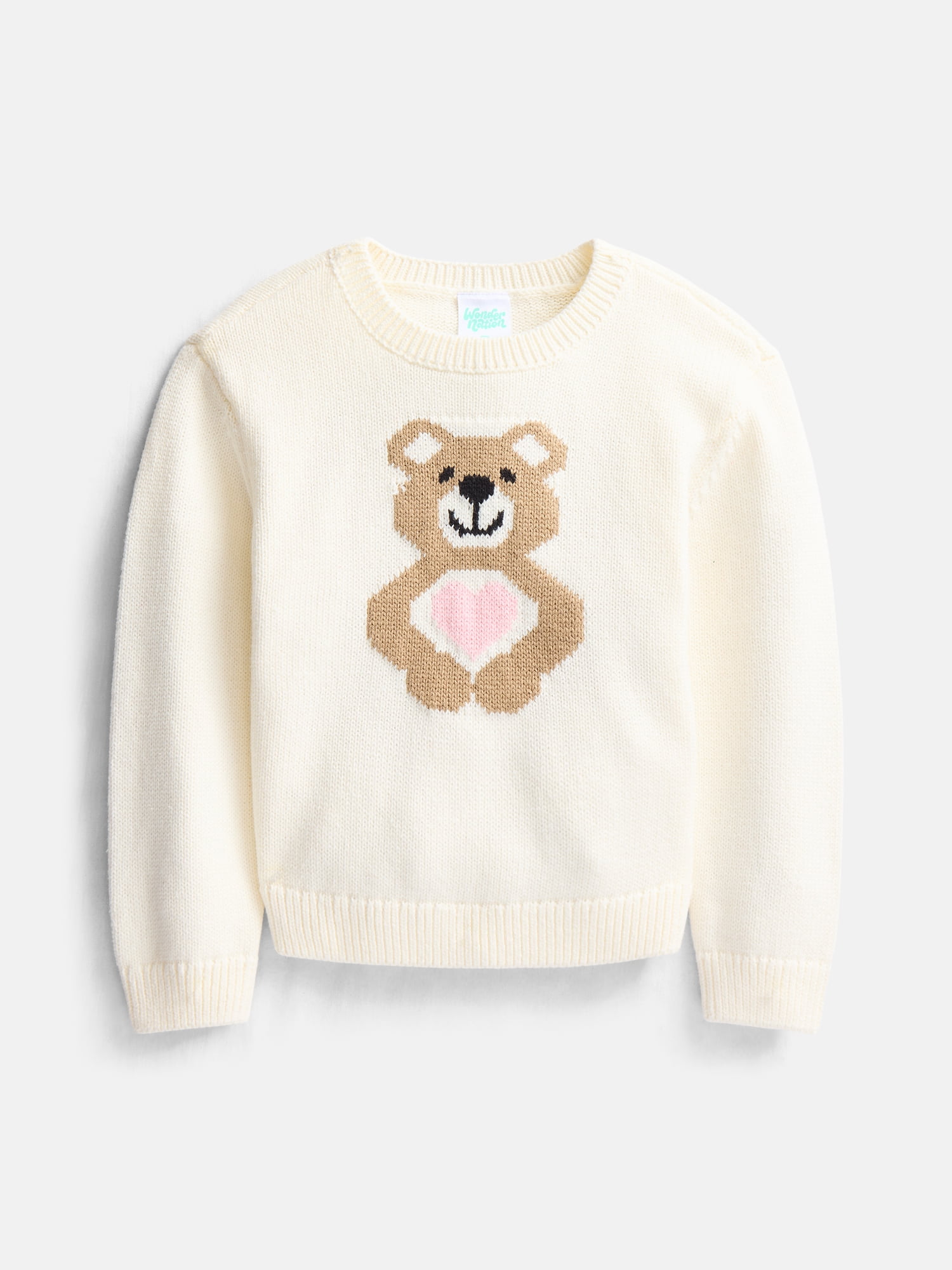 Wonder Nation Toddler Girls Cotton Graphic Sweater with Long Sleeves, Sizes 18M-5T