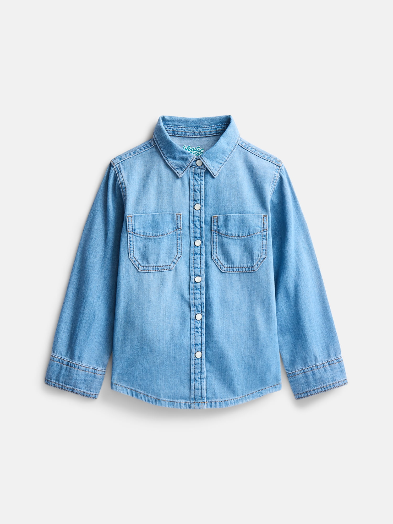Wonder Nation Girls Denim Shirt with Long Sleeves, Sizes 4-18 & Plus
