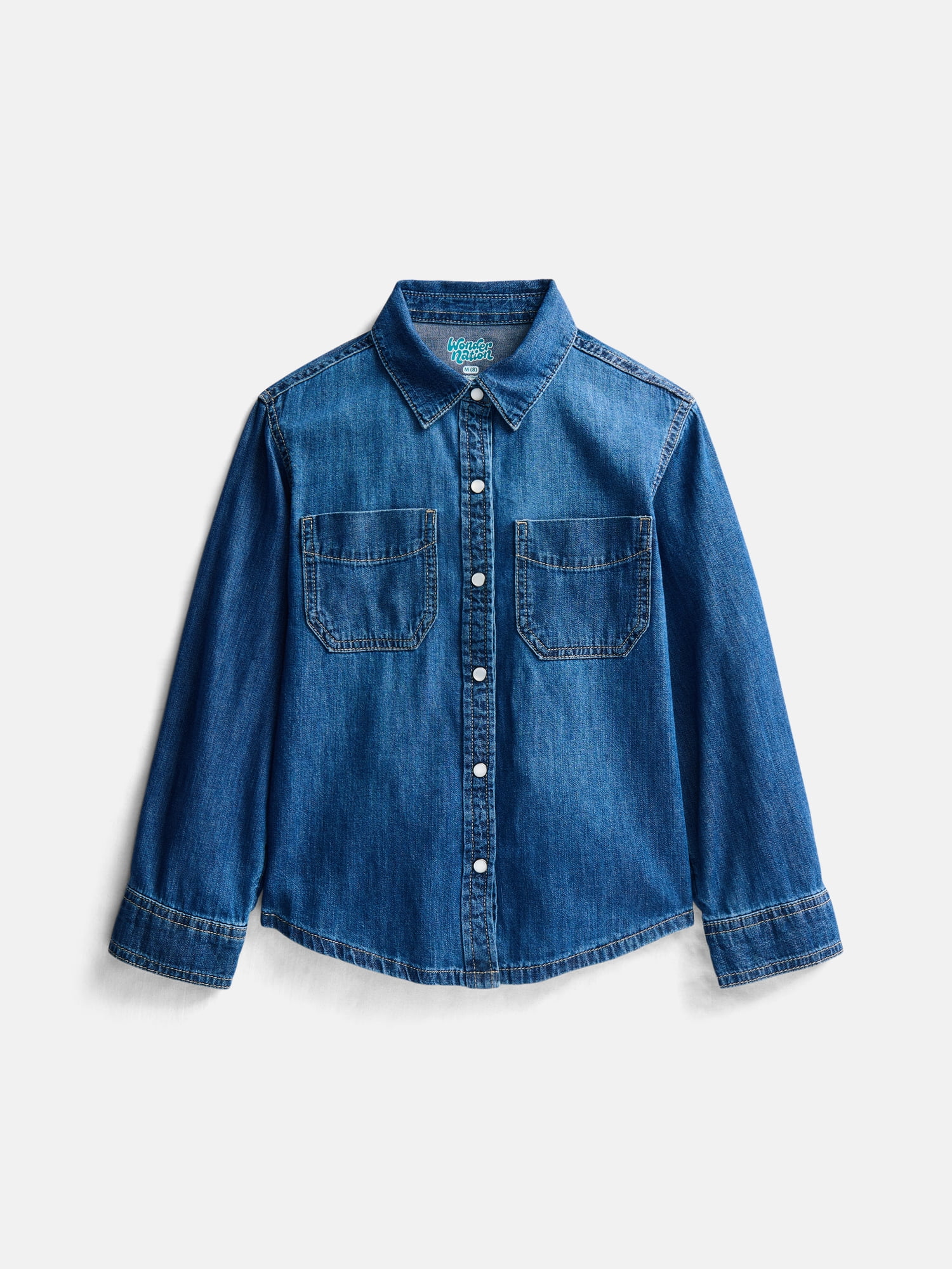 Wonder Nation Girls Denim Shirt with Long Sleeves, Sizes 4-18 & Plus