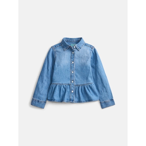 Wonder Nation Girls Peplum Cotton Shirt with Long Sleeves, Sizes 4-18 & Plus