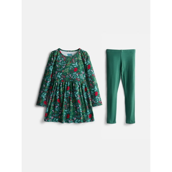 Wonder Nation Girls Play Dress with Long Sleeves and Leggings Set, 2 Piece, Sizes 4-18