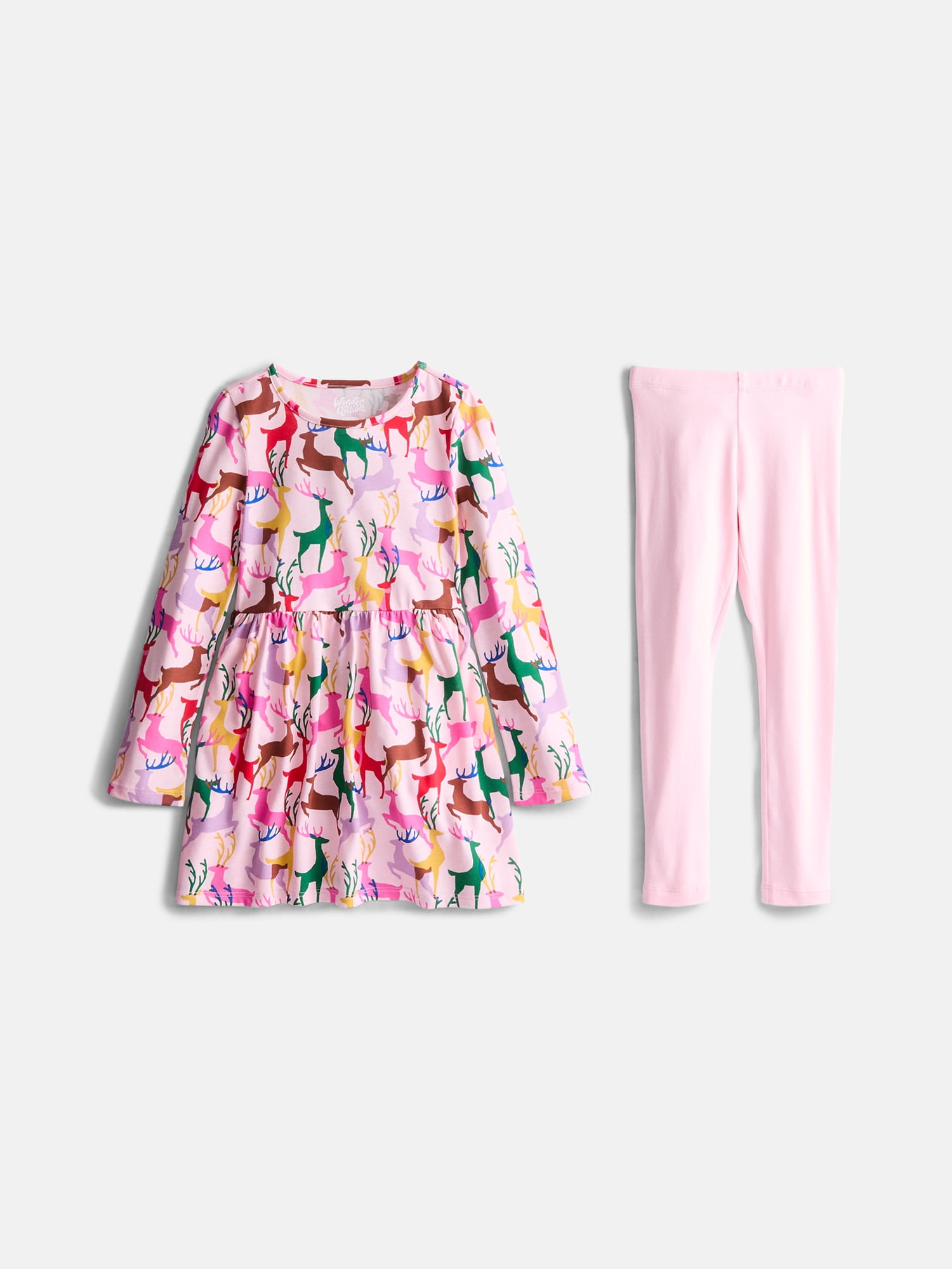 Wonder Nation Girls Play Dress with Long Sleeves and Leggings Set, 2 Piece, Sizes 4-18