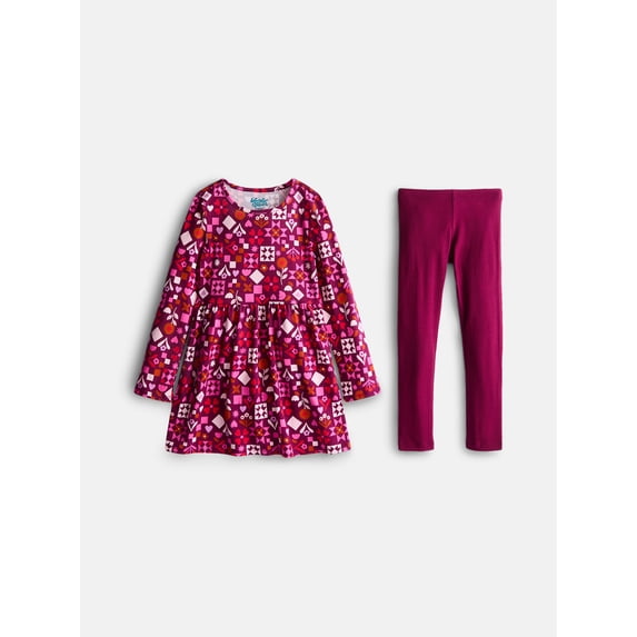 Wonder Nation Girls Play Dress with Long Sleeves and Leggings Set, 2 Piece, Sizes 4-18