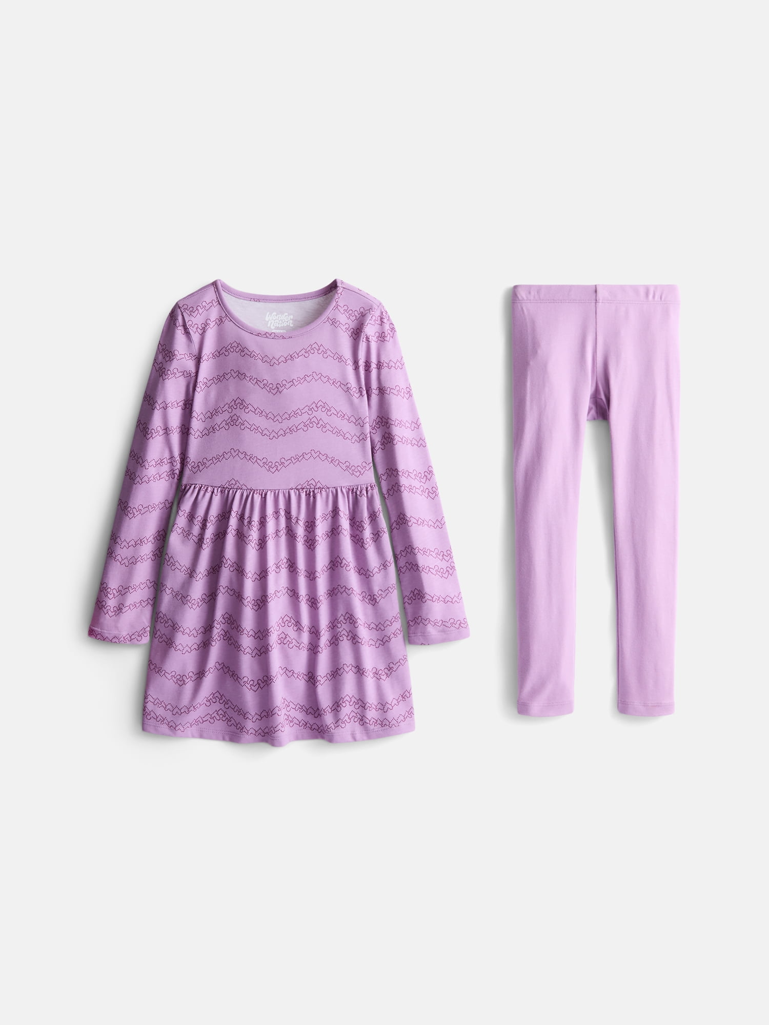 Wonder Nation Girls Play Dress with Long Sleeves and Leggings Set, 2 Piece, Sizes 4-18