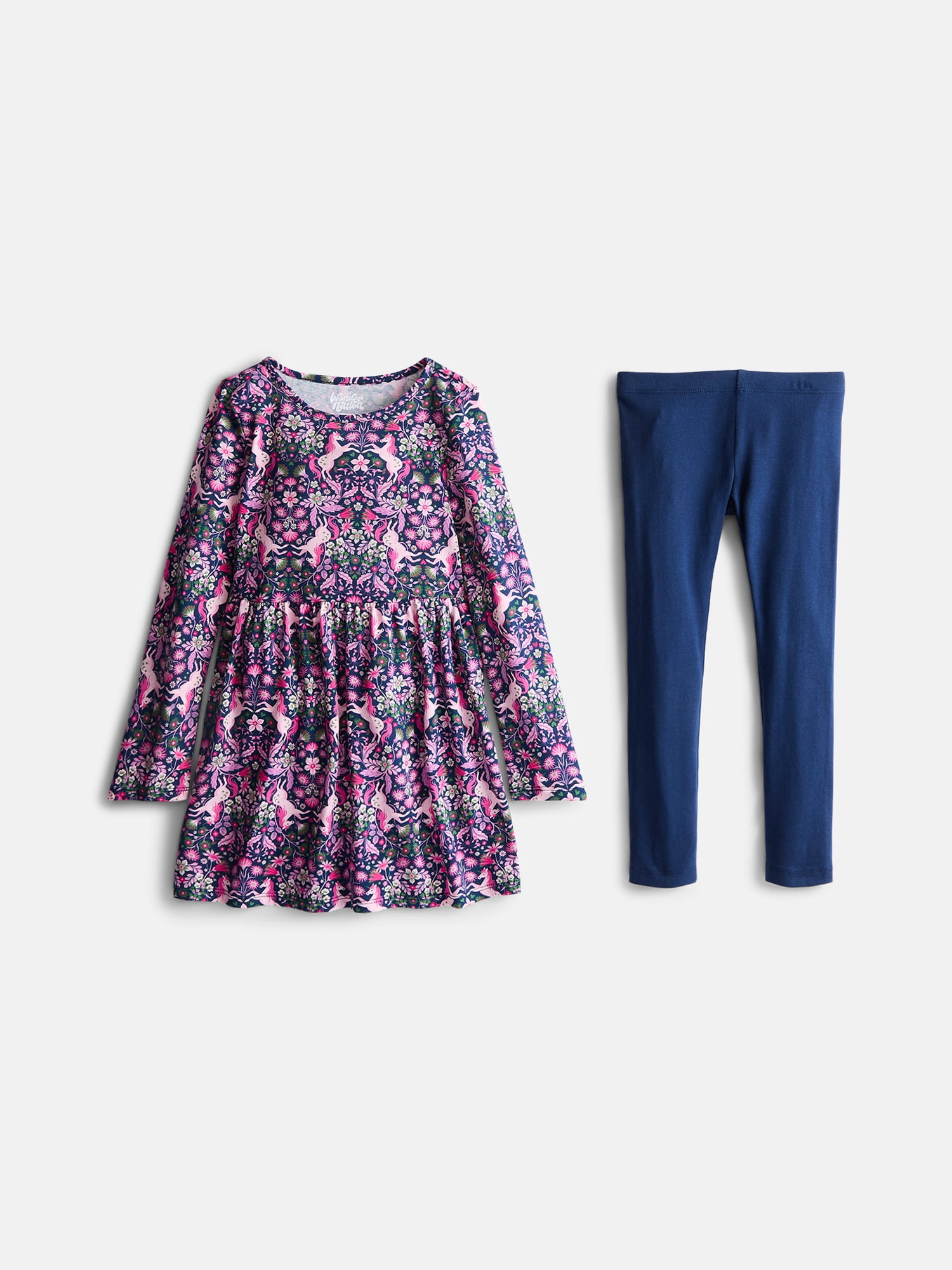 Wonder Nation Girls Play Dress with Long Sleeves and Leggings Set, 2 Piece, Sizes 4-18