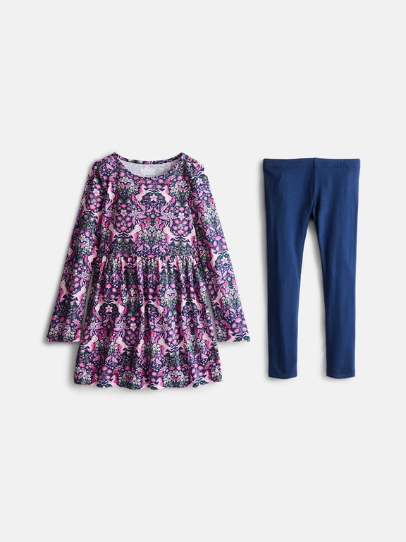 Girls Play Dress with Long Sleeves and Leggings Set, 2 Piece, Sizes 4-18