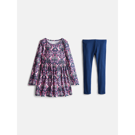 Wonder Nation Girls Long Sleeve Play Dress and Legging Set, Sizes 4-18 & Plus