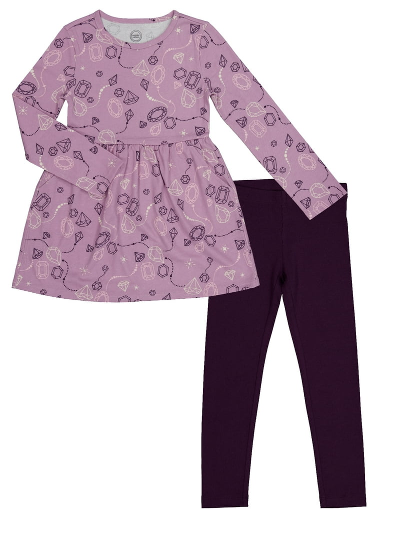 Wonder Nation Girls Long Sleeve Play Dress and Leggings Set, 2-Piece, Sizes  4-18 & Plus