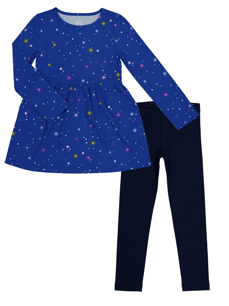 Wonder Nation Girls Long Sleeve Play Dress and Leggings Set, 2-Piece, Sizes  4-18 & Plus