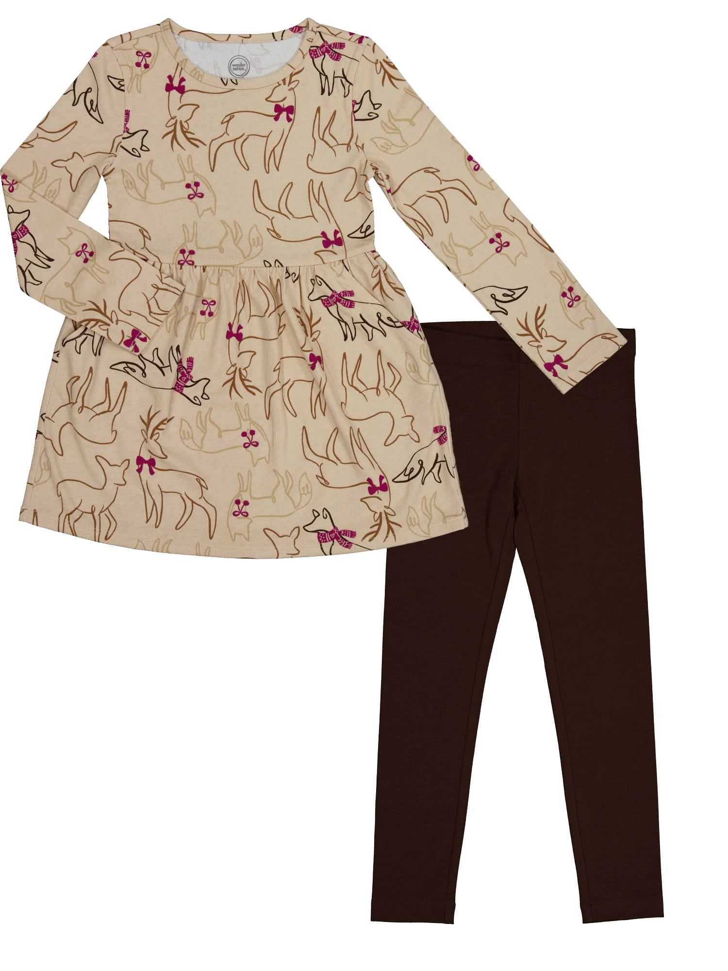 Wonder Nation Girls Long Sleeve Play Dress and Leggings Set, 2-Piece, Sizes 4-18 & Plus
