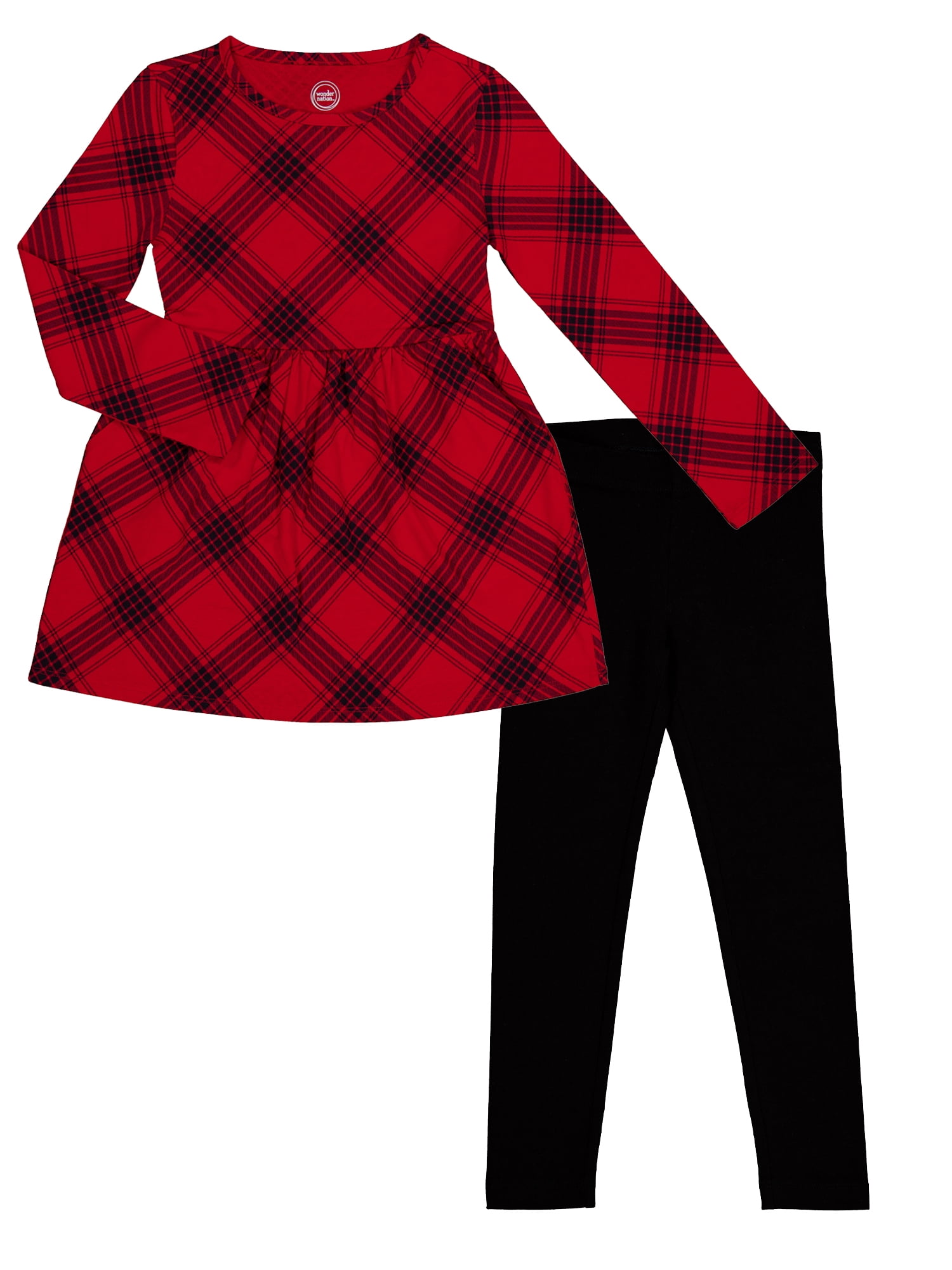 Wonder Nation Girls Long Sleeve Play Dress and Leggings Set, 2-Piece, Sizes 4-18 & Plus