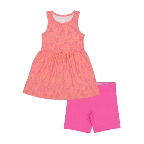 Wonder Nation Girls Play Dress and Short 2 Piece Set, Sizes XS-XLP