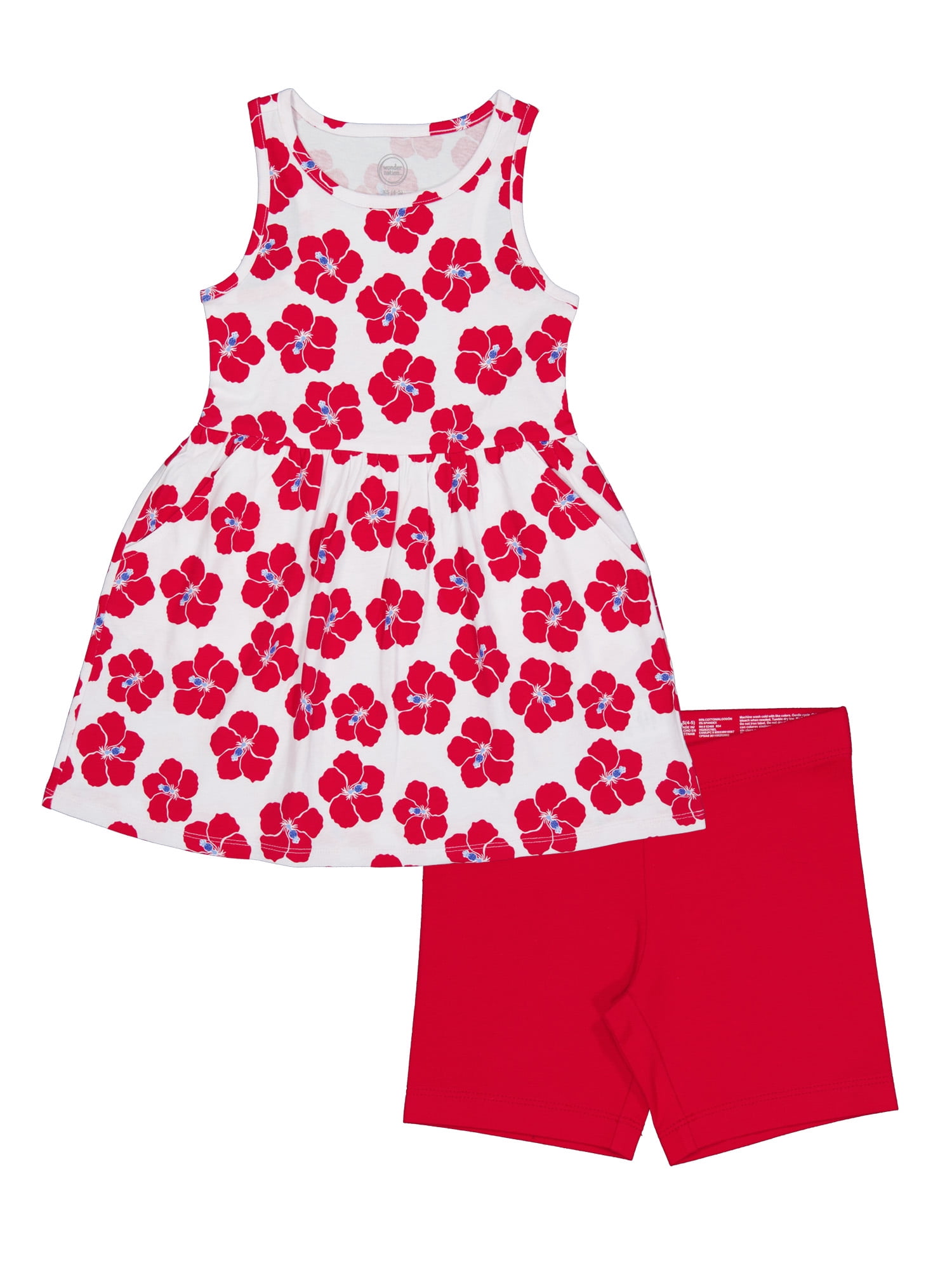 Wonder Nation Girls Play Dress and Short 2 Piece Set, Sizes XS-XLP