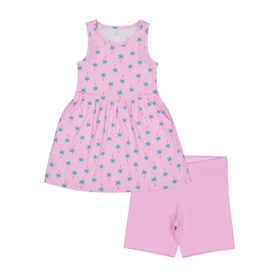 Wonder Nation Girls Play Dress and Short 2 Piece Set, Sizes XS-XLP