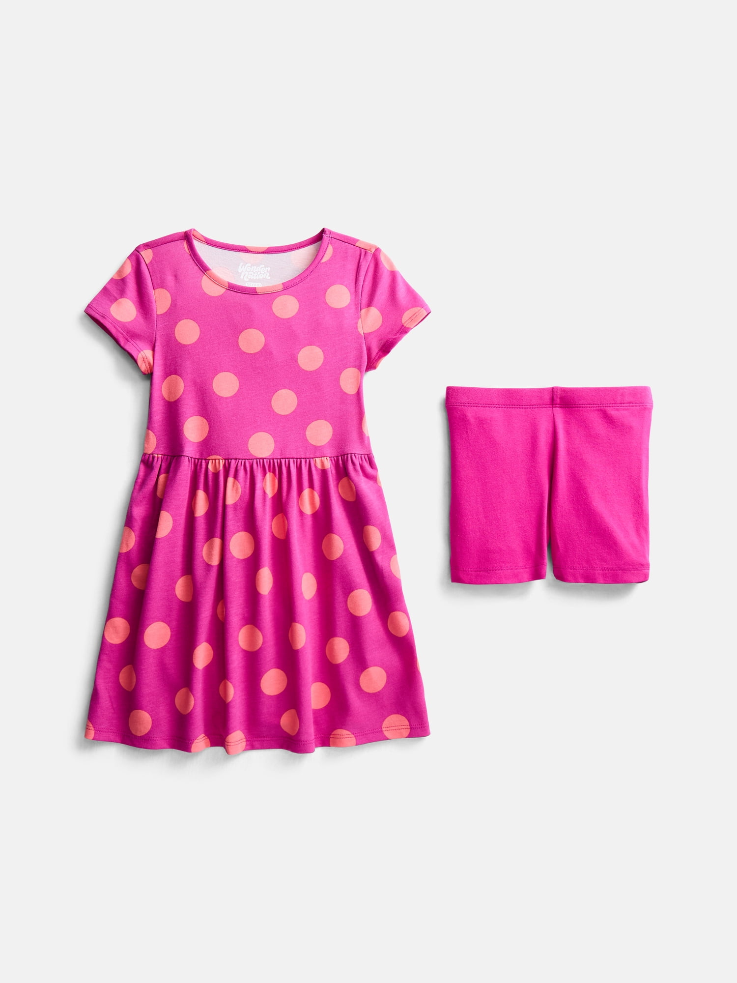 Wonder Nation Little Girls and Big Girls Play Dress with Short Sleeves and Shorts Set, 2 Piece, Sizes XS-XXL