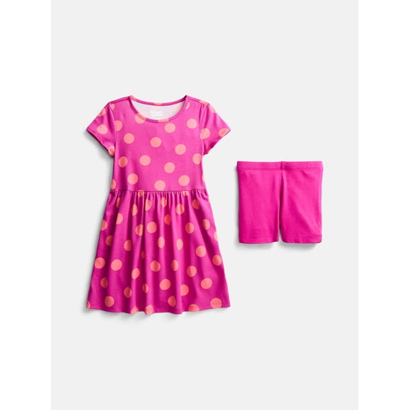 Wonder Nation Little Girls and Big Girls Play Dress with Short Sleeves and Shorts Set, 2 Piece, Sizes XS-XXL
