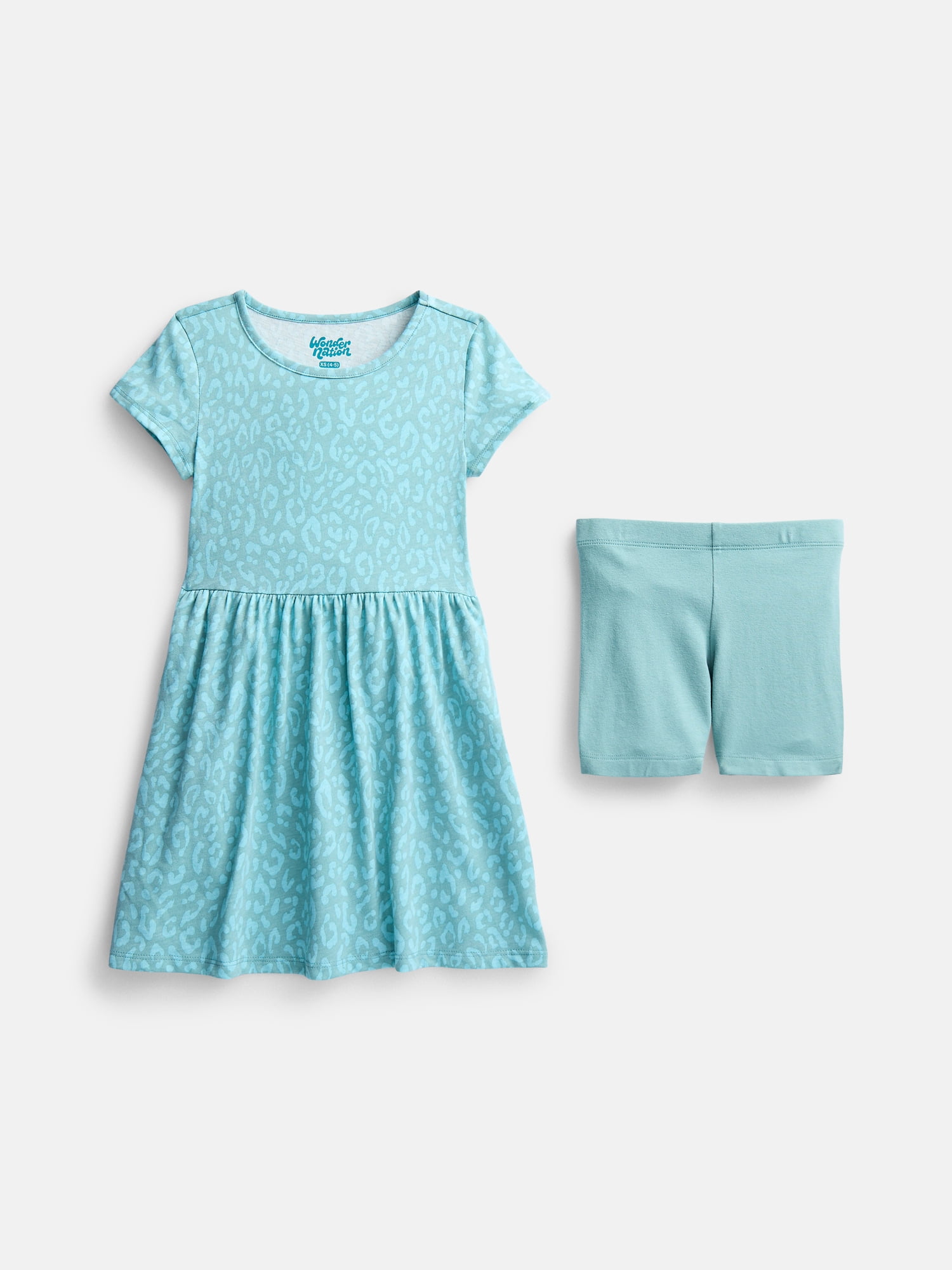 Wonder Nation Little Girls and Big Girls Play Dress with Short Sleeves and Shorts Set, 2 Piece, Sizes XS-XXL