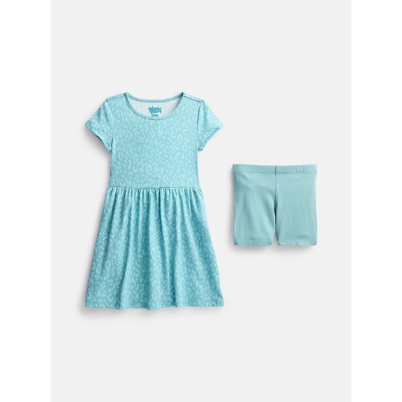 Wonder Nation Little Girls and Big Girls Play Dress with Short Sleeves and Shorts Set, 2 Piece, Sizes XS-XXL