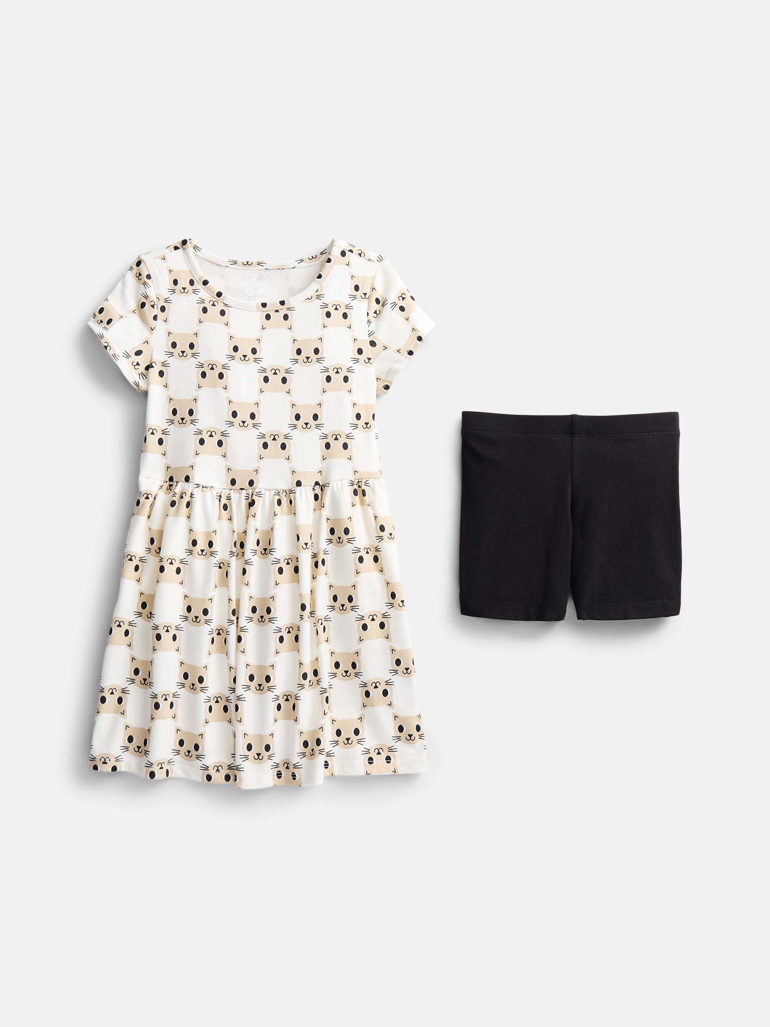 Wonder Nation Little Girls and Big Girls Play Dress with Short Sleeves and Shorts Set, 2 Piece, Sizes XS-XXL