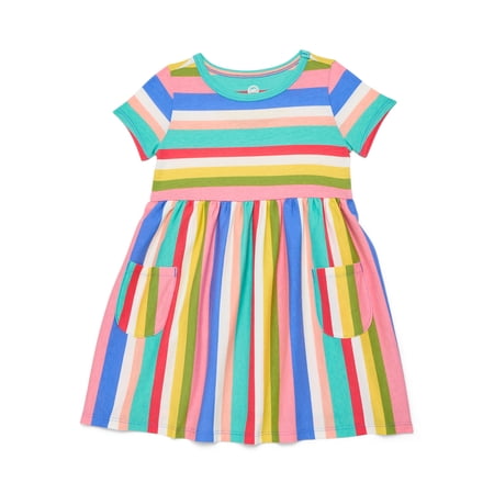 Wonder Nation Baby and Toddler Girls Play Dress with Short Sleeves, Sizes 0/3M-5T