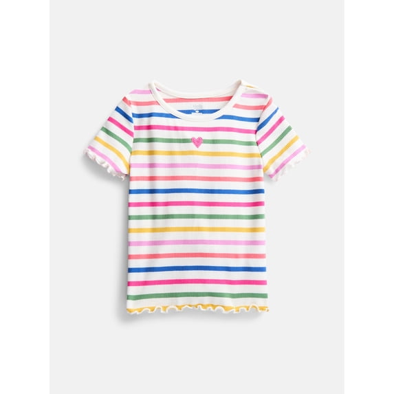 Wonder Nation Toddler Girls' Ribbed Tee with Short Sleeves, Sizes 18M-5T