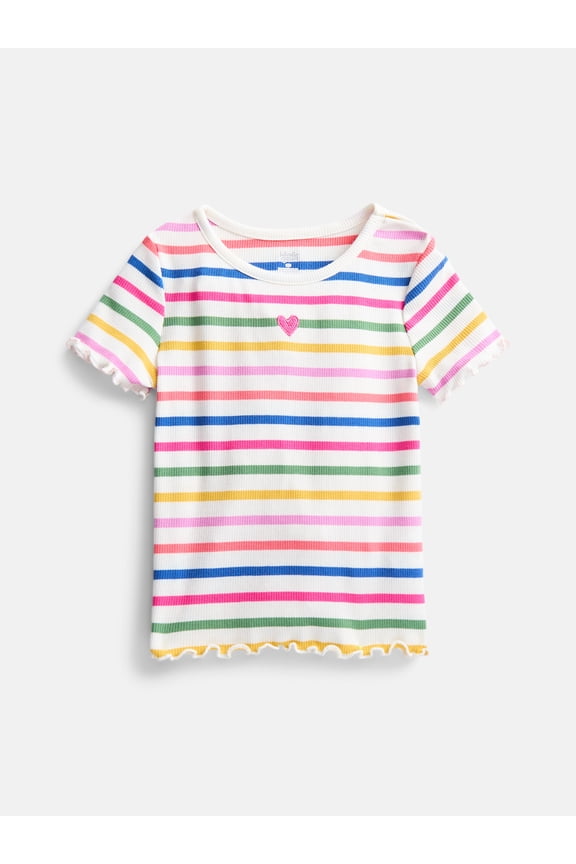 Toddler Girls' Ribbed Tee with Short Sleeves, Sizes 18M-5T