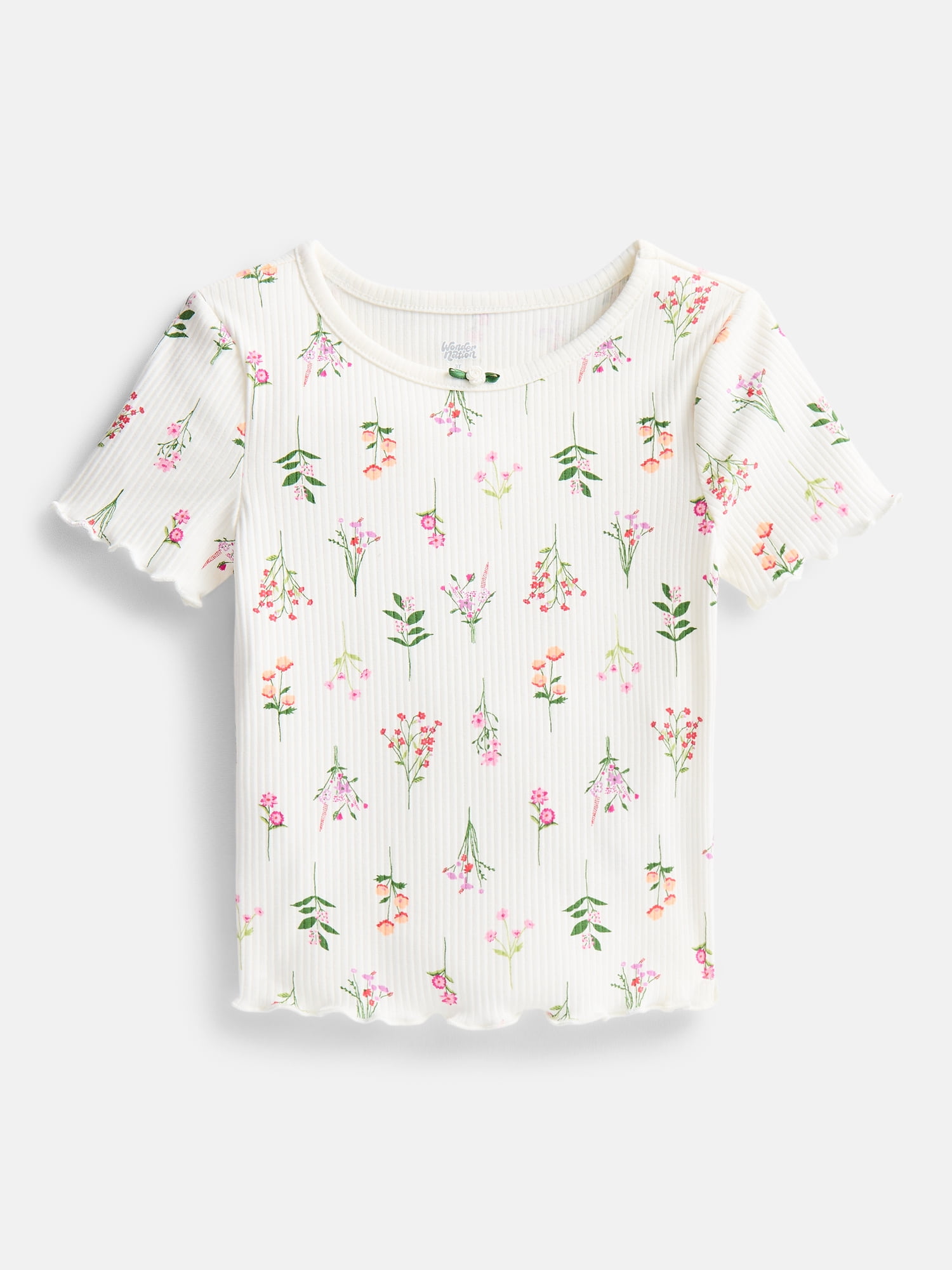 Wonder Nation Toddler Girls' Ribbed Tee with Short Sleeves, Sizes 18M-5T