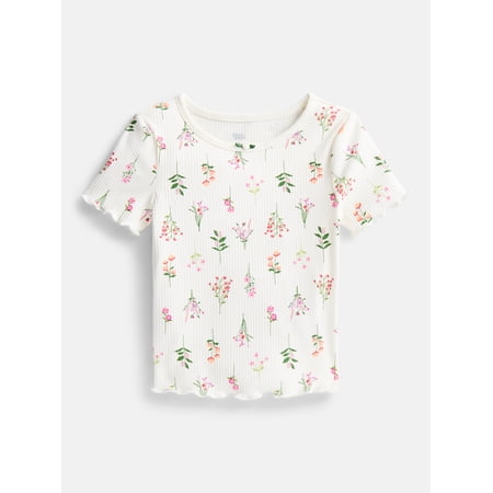 Wonder Nation Toddler Girls' Ribbed Tee with Short Sleeves, Sizes 18M-5T