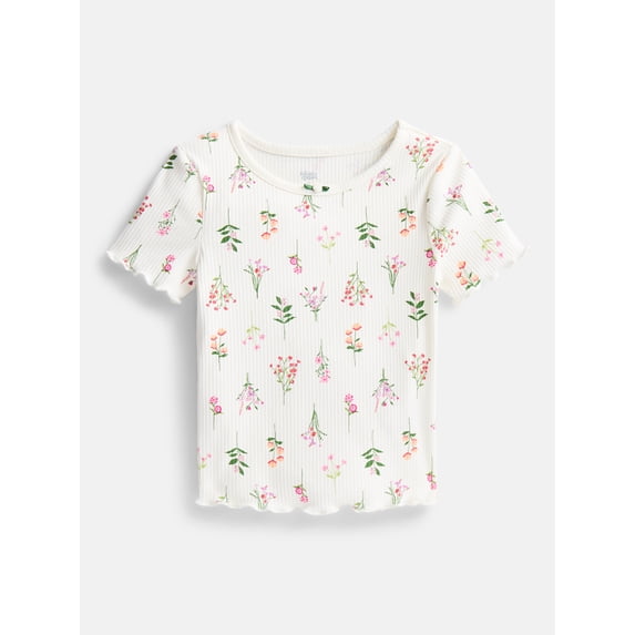 Wonder Nation Toddler Girls' Ribbed Tee with Short Sleeves, Sizes 18M-5T
