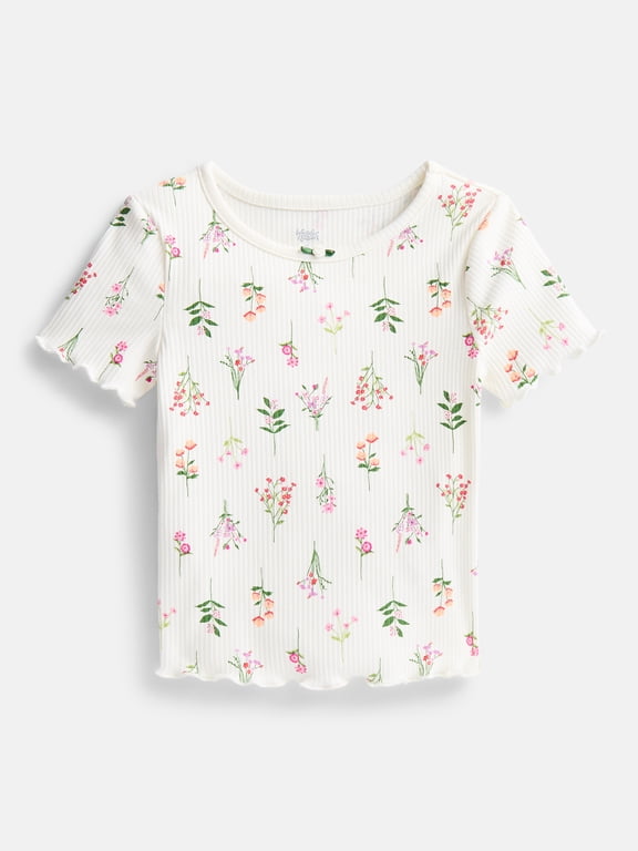 Toddler Girls' Ribbed Tee with Short Sleeves, Sizes 18M-5T