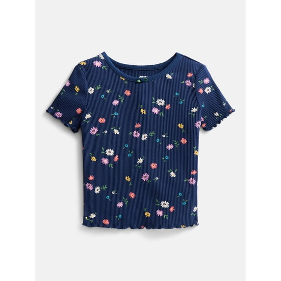Wonder Nation Toddler Girls' Ribbed Tee with Short Sleeves, Sizes 18M-5T
