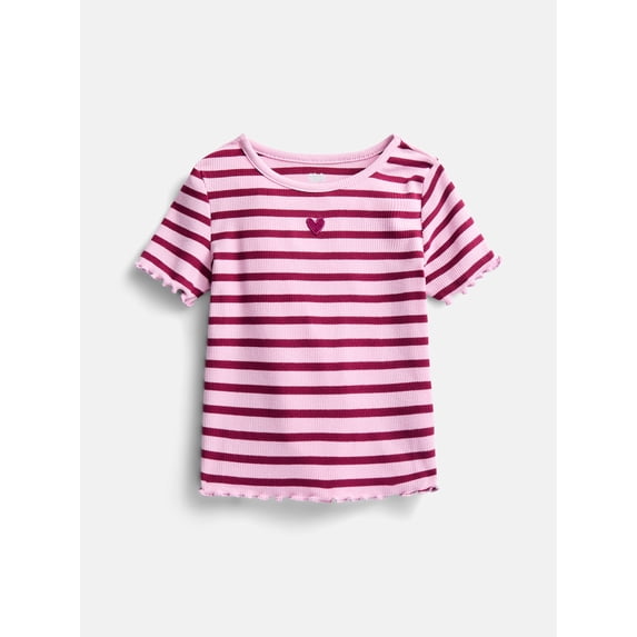 Wonder Nation Toddler Girls' Ribbed Tee with Short Sleeves, Sizes 18M-5T