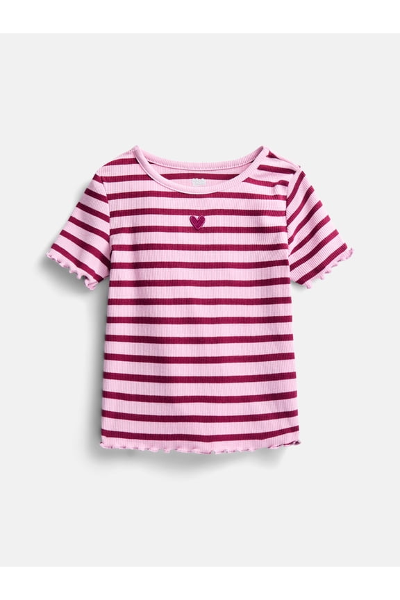 Toddler Girls' Ribbed Tee with Short Sleeves, Sizes 18M-5T
