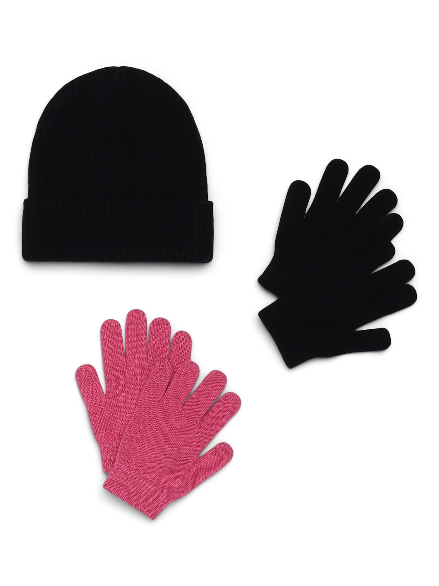Wonder Nation Ribbed Beanie and Gloves Set, 3-Piece, Sizes 4-16 Years