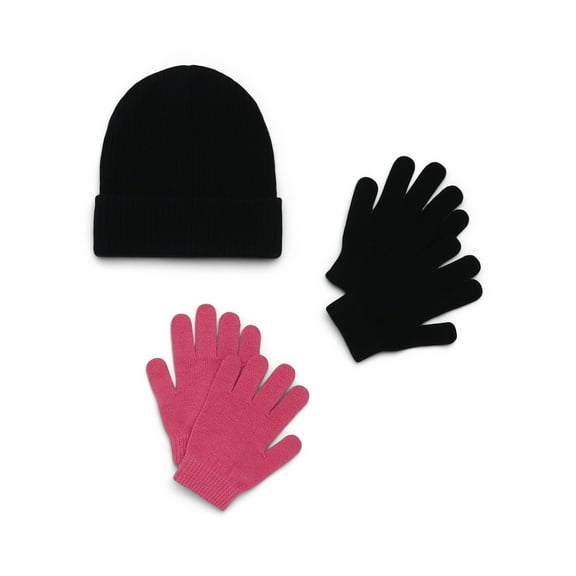 Wonder Nation Ribbed Beanie and Gloves Set, 3-Piece, Sizes 4-16 Years